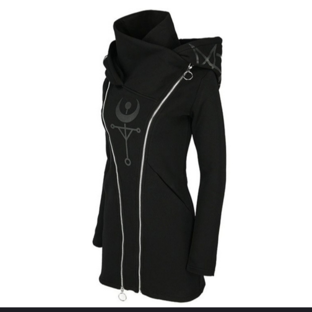 2XHP! NWT Goth Occult Moon Black Hooded Jacket! - Picture 5 of 8